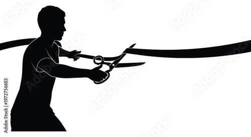 A person cutting a ribbon with scissors symbolizing achievement and new beginnings displayed as a striking silhouette high quality professional detailed
