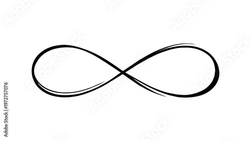 Elegant minimalist black line vector icon of an infinity loop symbol on a white background. This hand-drawn illustration represents eternity, forever, and limitless possibilities in a clean style.