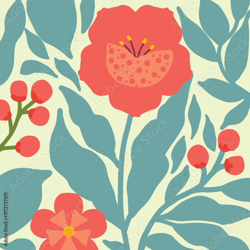 Retro Floral Pattern with Bold Modern Botanical Motifs.