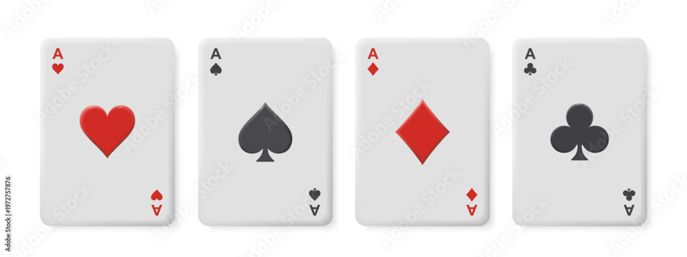 Obraz premium Set of playing card aces with heart, spade, diamond and club symbols. Poker and casino game
