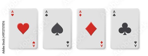 Set of playing card aces with heart, spade, diamond and club symbols. Poker and casino game