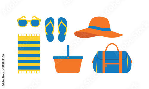 Vibrant beach accessories and travel items for summer outings