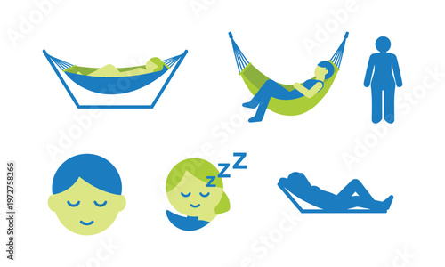 Relaxation and sleeping positions with hammocks and beds