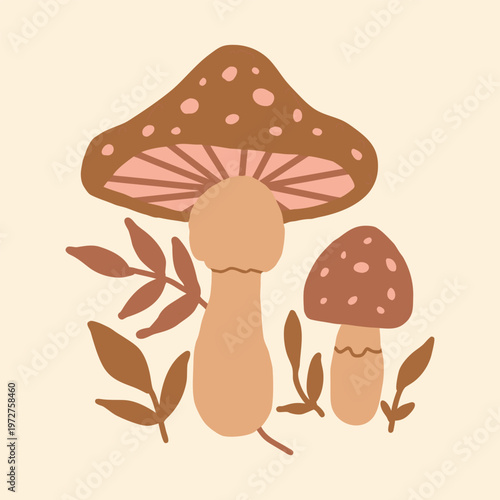 Mushroom Illustration with Charming Natural Forest Motifs.  