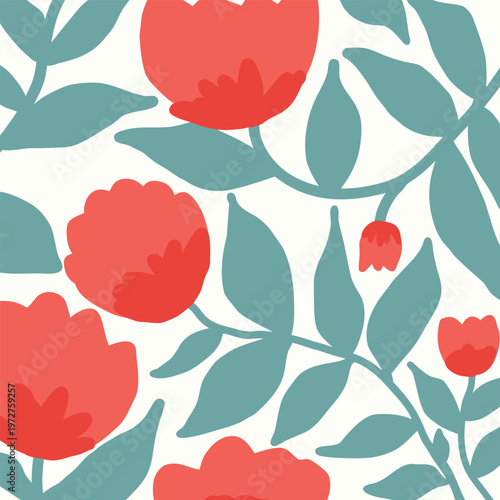 Retro Floral Pattern with Bold Modern Botanical Motifs.