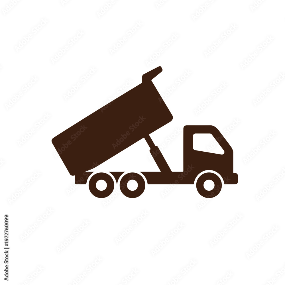 Fototapeta premium Dump truck silhouette in brown, construction vehicle concept for transportation