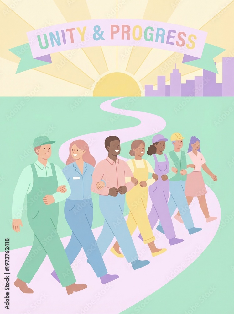 Obraz premium Workers moving forward symbolizing progress.