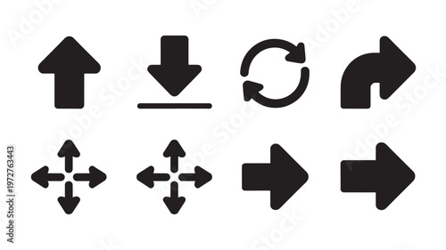 Arrow Icons Set with Directional Navigation Arrows Up Down Left Right and Refresh Symbols for UI UX Interface Design