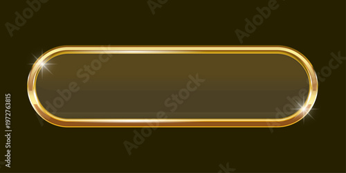 Golden Frame Label Bar Button Vector – Luxury Gold UI Banner Signboard with Glossy Metallic Border Design