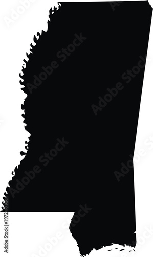 Black silhouette map of the state of mississippi isolated on a white background. Vector