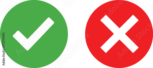 Green check mark and red cross icons representing correct and incorrect choices on white background. Vector