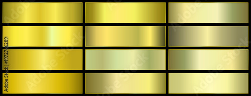 Premium real yellow gradients swatch palette. yellow metal gradient. realistic yellow.