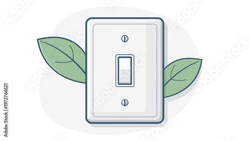 An illustration of a light switch with green leaves, symbolizing eco-friendly and sustainable living.