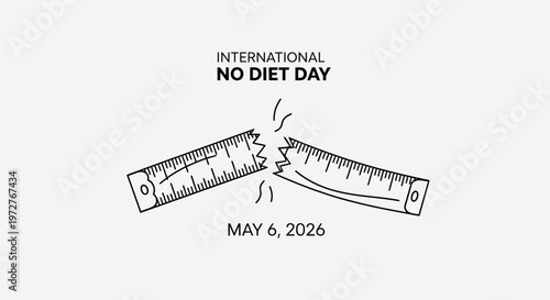 International No Diet Day illustration with broken ruler isolated on background