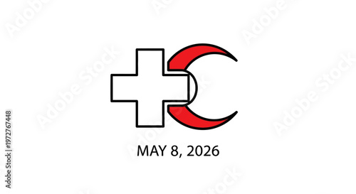 Red and white medical cross symbol with crescent moon isolated on background