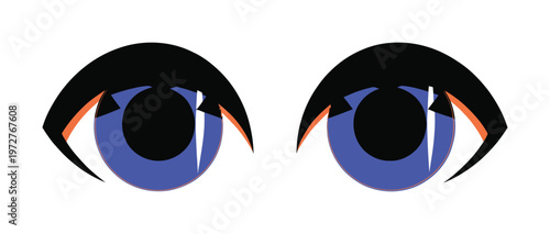 Vector featuring two large stylized anime eyes with vivid blue and orange highlights