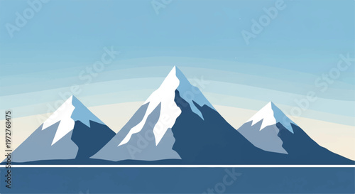 Snowy mountains landscape. Mountains covered with snow. Mountain range and blue sky. Vector illustration.