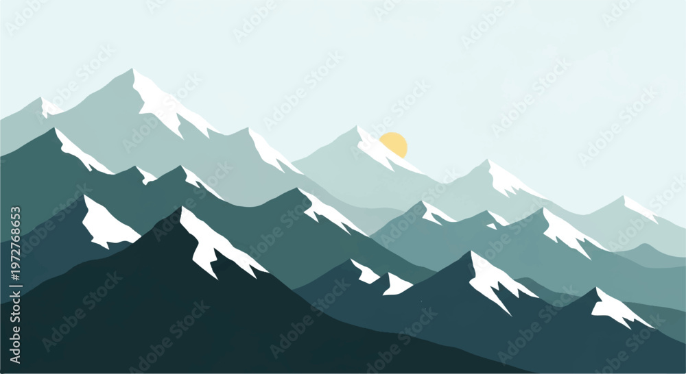 Fototapeta premium Mountains landscape. Mountains covered with snow. Clear sky. Vector illustration.