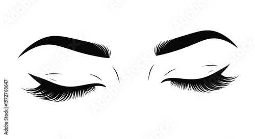 Eyelashes and eyebrows on closed eyes, demonstrating makeup artistry and beauty.
