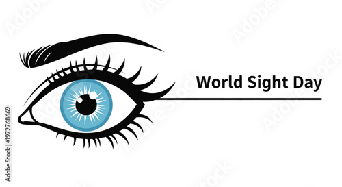 The stylized eye with a blue iris represents World Sight Day, emphasizing vision and eye care awareness.