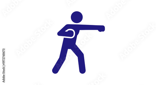 Blue silhouette of a person boxing, isolated on white background