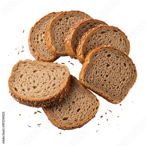 Slices of rye bread with seeds and caraway seeds