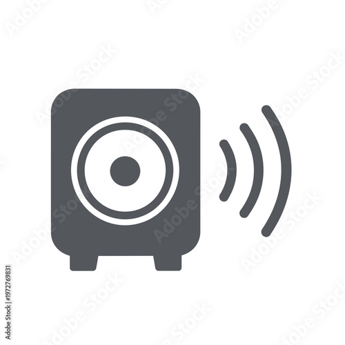 Vector icon of a subwoofer speaker with sound waves emanating from it