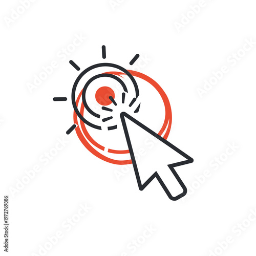 Vector icon of a target with a red center and a cursor arrow pointing at it