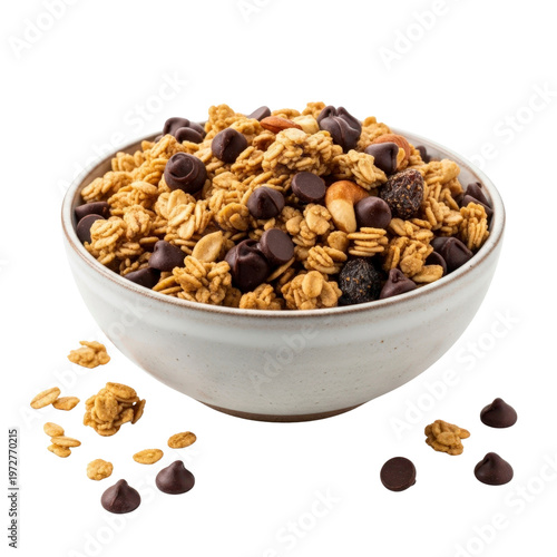 Bowl of granola with chocolate chips and nuts
