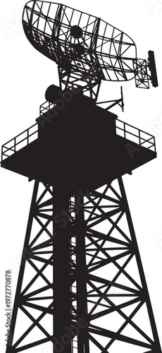 Silhouette of a radar tower with black and white with air traffic control