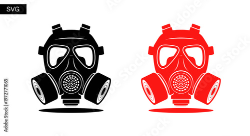 Black and Red Gas Mask Icons, Danger Warning Symbol, Protection Equipment