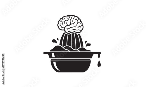 Conceptual vector illustration of a human brain on a manual citrus juicer. Metaphorical graphic representing mental exhaustion, brain drain