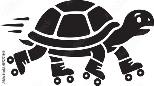 Funny turtle on roller skates speeding fast vector illustration