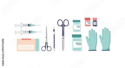 Medical tools and supplies collection in modern flat design