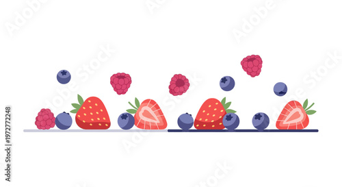 Fresh berries falling in line art style