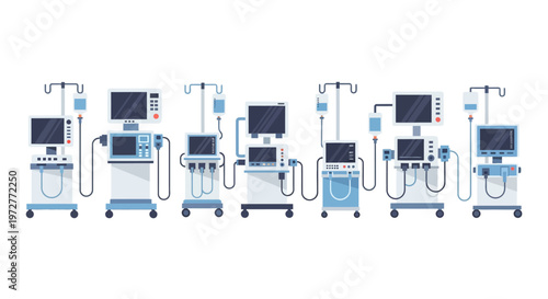Modern medical equipment set in flat design for healthcare technology