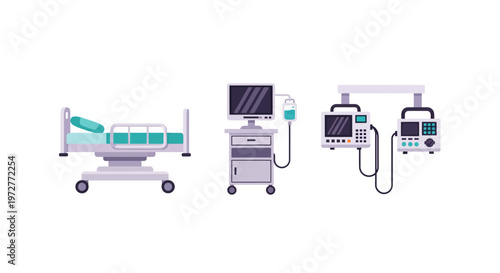 Modern hospital equipment set with flat icons of medical devices