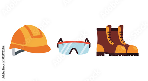 Essential safety gear: helmet, goggles, and boots for construction