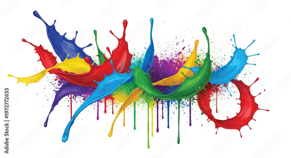 Obraz premium Colorful paint splash isolated on white background. Abstract colorful splash. Colorful paint explosion, illustration.