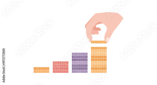 Hand stacking coins on bar graph for financial growth