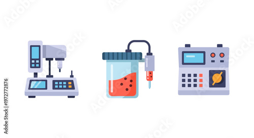 Modern laboratory equipment in flat design for biochemistry and research