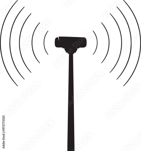 Silhouette of a radio tower emitting signals with broadcast station with broadcasting antenna with wireless signal with radio waves with signal transm