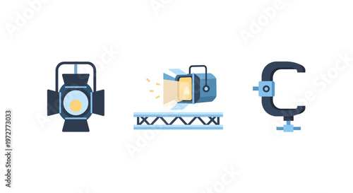 Minimalist stage lighting equipment icons collection for creative projects