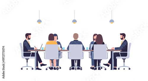 Business meeting workspace with diverse team in modern office setting