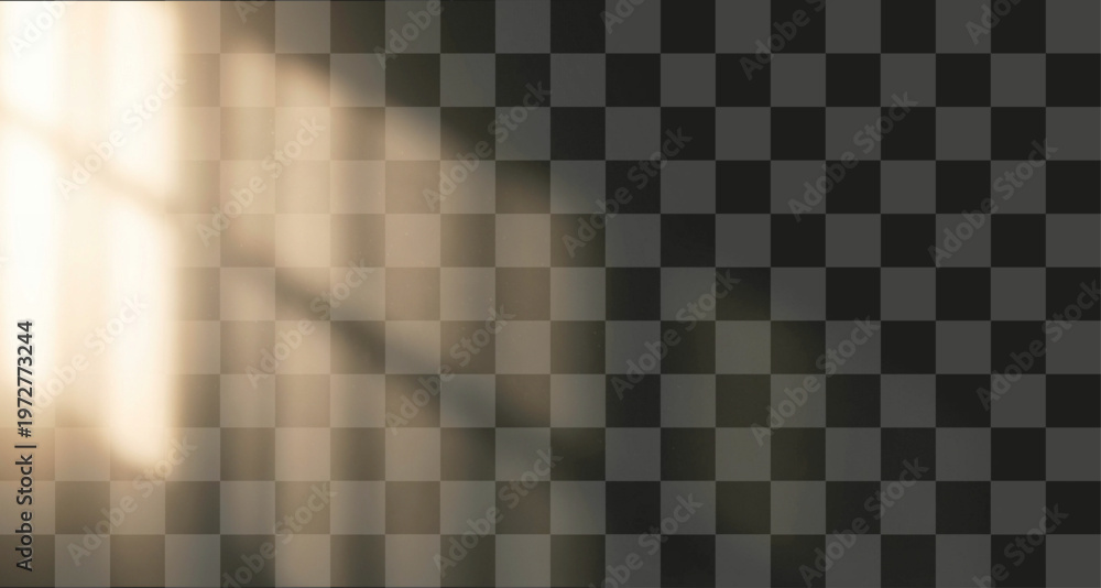 Fototapeta premium Sunlight rays streaming through window isolated on transparent background warm natural light effect
