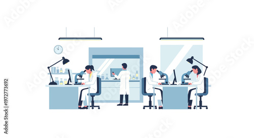 Scientific research team working in modern laboratory with advanced equipment