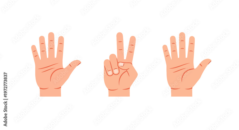 Obraz premium Three hands displaying counting gestures in flat design