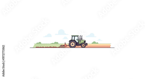 Minimalist tractor plowing field in linear style with pastel colors