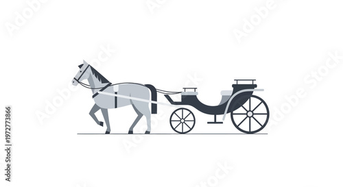 Elegant horse and carriage in minimalist flat design