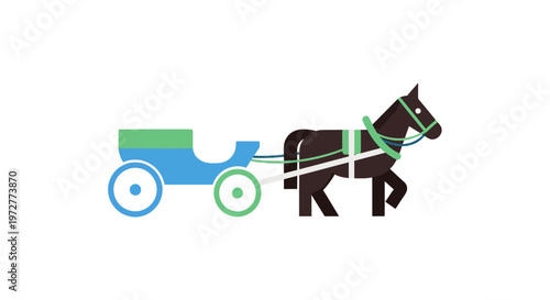 Flat design horse and cart icon in minimalist style